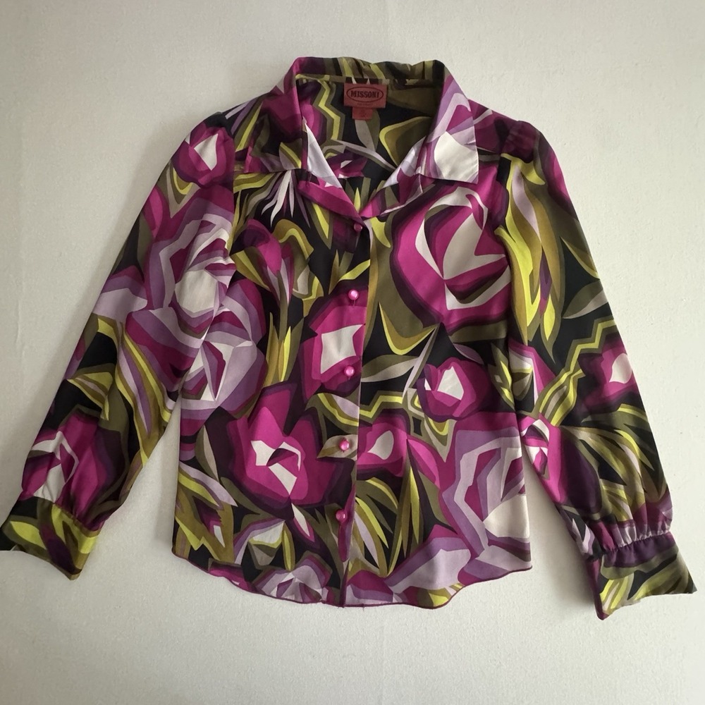 Missoni for Target Blouse Size XS Tropical Floral Button Down Mod Botanical - Picture 12 of 14